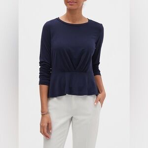 Banana Republic Deep Blue Crepe Gathered Peplum Top Blouse Size XS